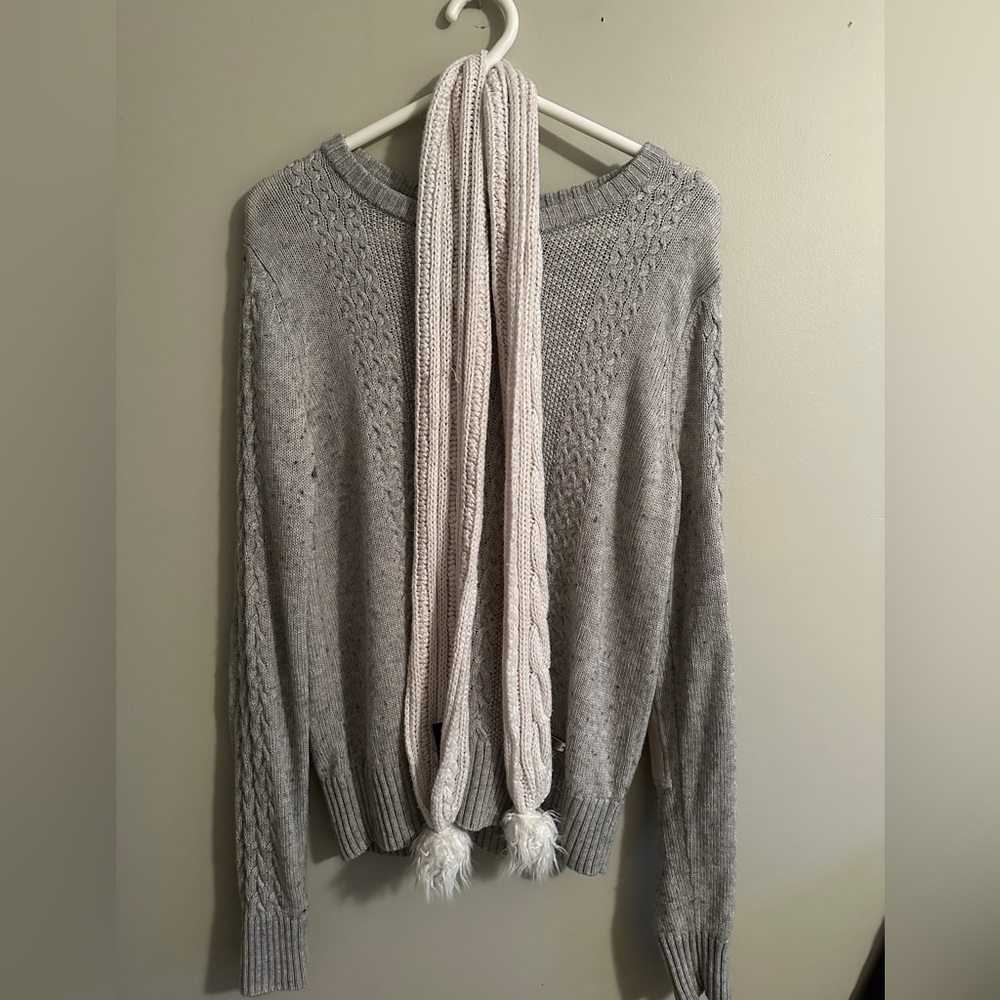 Noel Asmar Light Gray Cable merino wool/cashmere blend Knit Sweater
